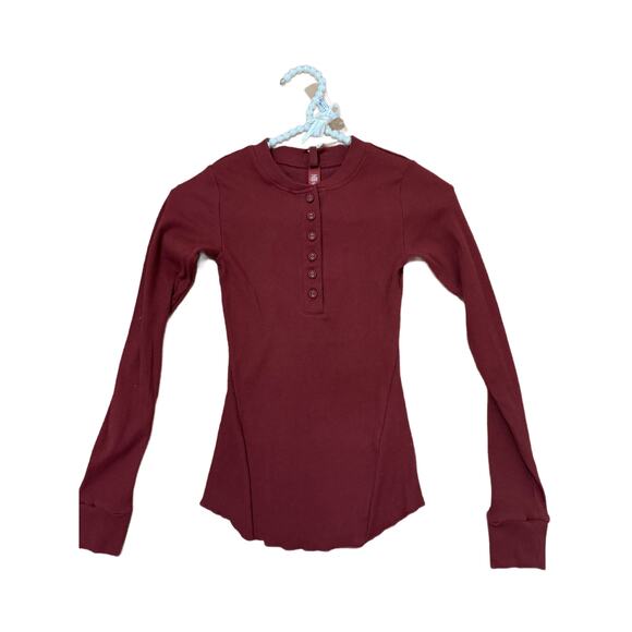 SKIMS Tops - SKIMS Size XXS Cotton Rib Long Sleeve Henley Sangria Ribbed Shirt NWT